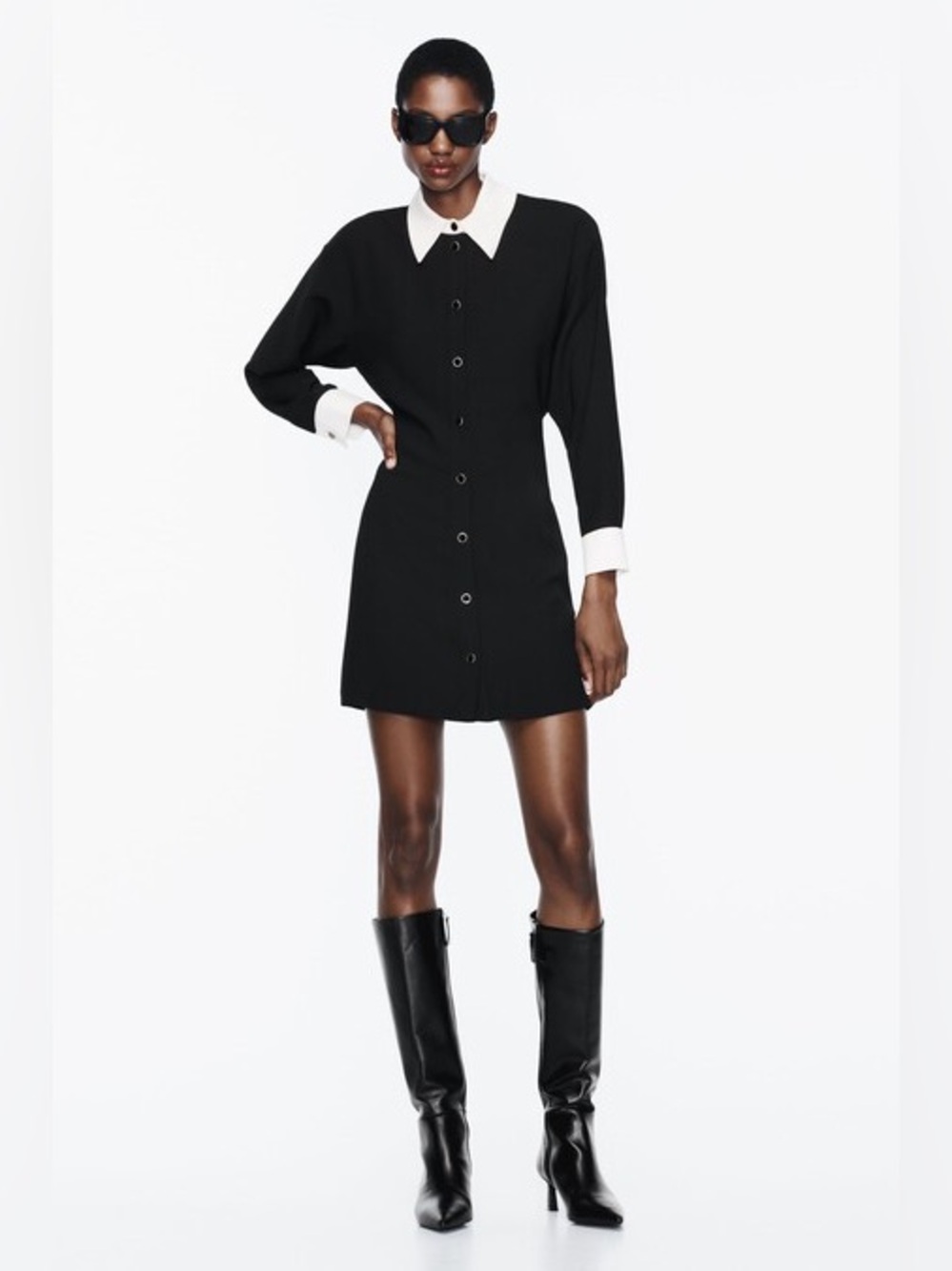 Zara Black dress with White Collar & Cuff Accents